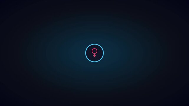 Female gender symbol animation with rotating orbital rings, minimalist motion for women&rsquo;s rights and equality concepts 4k
