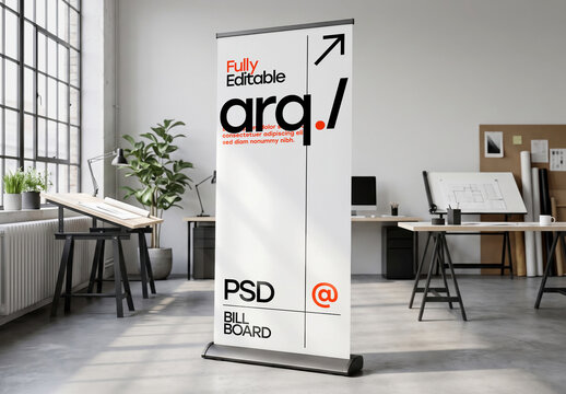Standing Banner In Office Mockup