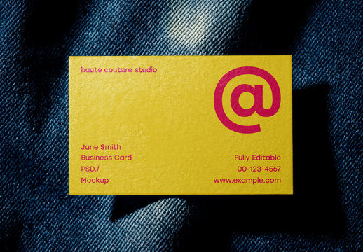 Business Card On Denim Mockup