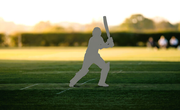 Cricket batsman silhouette. Sports player swinging a bat on a transparent background.