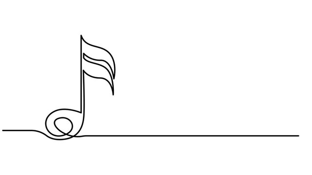 music sign continuous one line drawing animation, Continuous drawing line art of music note symbol with black line and white background. One line, Treble clef of one continuous line drawing. Music key