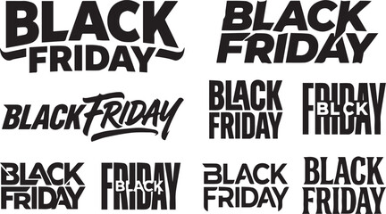 Obraz premium Expressive Black Friday Typography Lettering Sales Text Vector Set