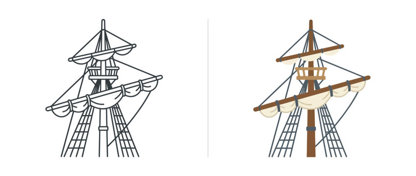Illustration of a vintage sailing ship mast with rigging