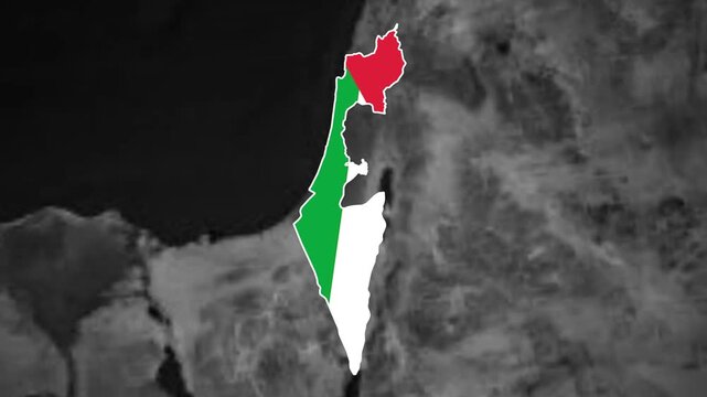 Palestine Map Highlighted with Palestinian Flag Texture and Glowing Outline Animation