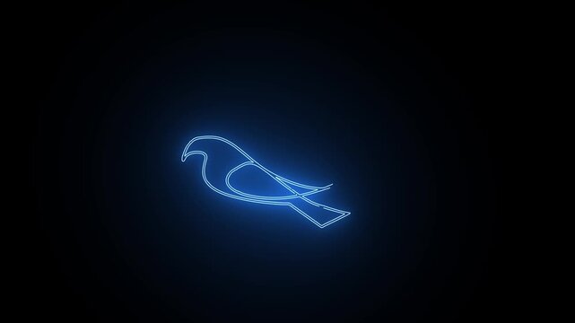 Glowing blue neon bird animation on black background