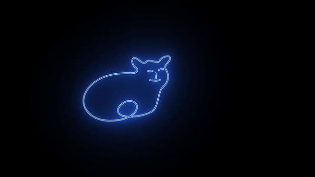 Glowing neon cat outline animation on black background