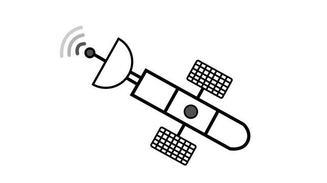 Satellite with solar panels and radio signal simple space technology symbol animation