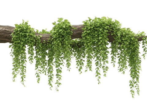 A green plant hanging from a tree branch