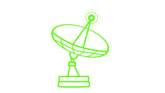 Line drawing of a satellite dish antenna isolated simple communication icon animation