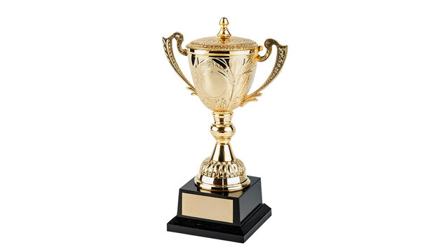 Golden champion trophy cup award success victory competition achievement isolated on transparent background cut out