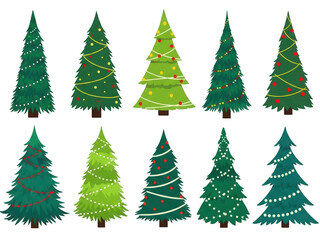 Fototapeta premium A collection of nine christmas trees with different ornaments