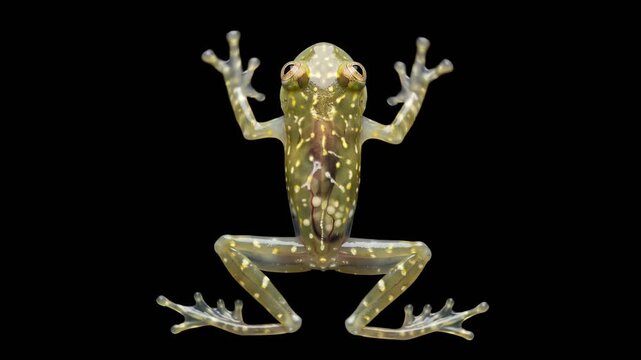 top down view of glass frog isolated on black background video