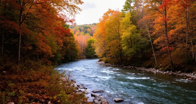 Scenic view of river flowing through forest in autumn
