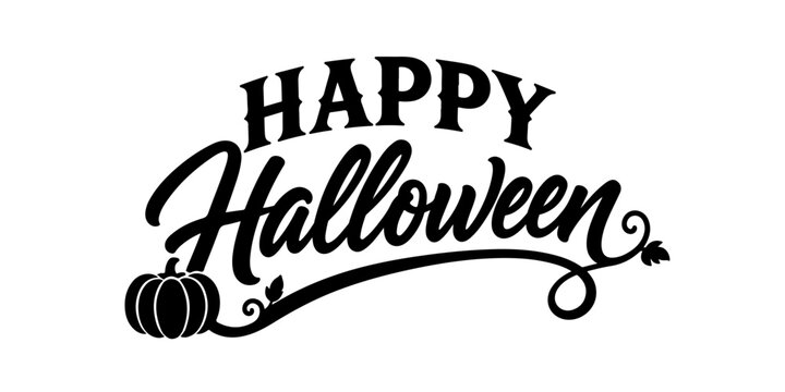 Happy Halloween Hand Lettering Typography with Pumpkin Silhouette Vector