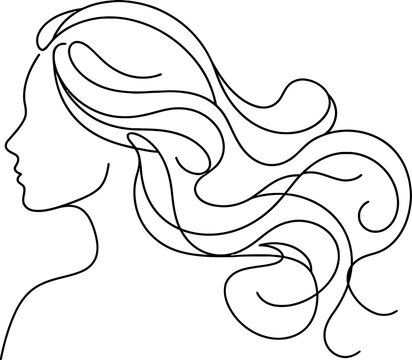 Elegant woman profile with flowing hair illustration isolated on transparent background, isolated on white background, Vector Avatar one line art vector editable design