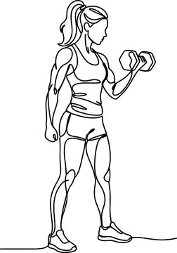 Woman doing bicep curls with dumbbells in workout attire isolated on transparent background, isolated on white background, Vector Avatar one line art vector editable design