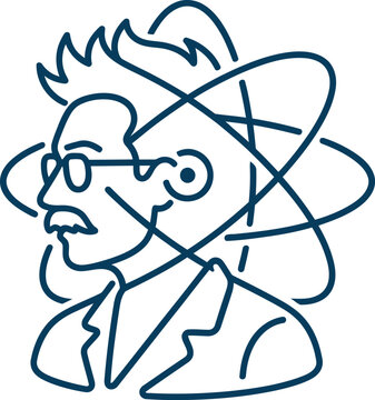 Cartoon scientist with atom brain thinking illustration isolated on transparent background, isolated on white background, Vector Avatar one line art vector editable design