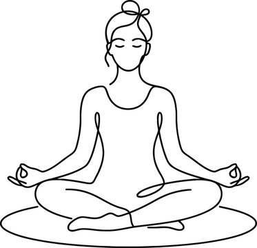 Woman meditating in lotus pose with hands on knees isolated on transparent background, isolated on white background, Vector Avatar one line art vector editable design