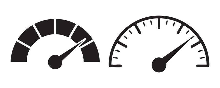 Speedometer gauge icon vector set of tachometer and dashboard indicators for website speed display.