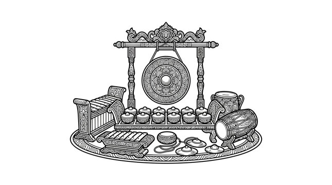 Traditional Indonesian gong and drum set