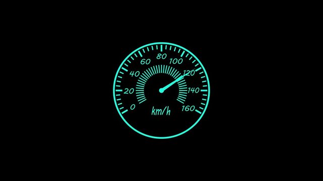 Simple minimal vehicle speed meter animated, Illuminated speedometer dial showing speed animation