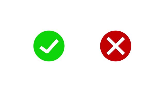 Animated green check mark and red x cross symbols for ui ux and feedback validation checkmark tick
