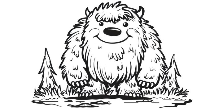 Cute cartoon hairy monster drawing coloring page