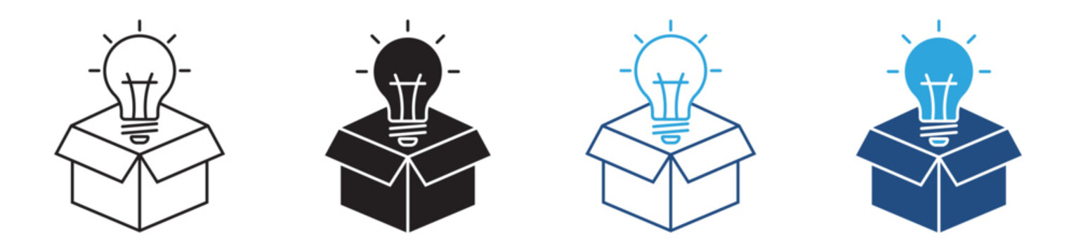 Creative Idea Box Icon Set in Outline and Solid Vector Collection for Innovation and Brainstorming