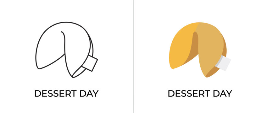 Fortune Cookie Icon Set with Line and Flat Color Styles