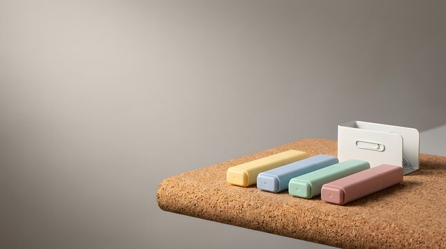 Colorful pastel chalk sticks arranged in a row on a rustic textured wooden surface