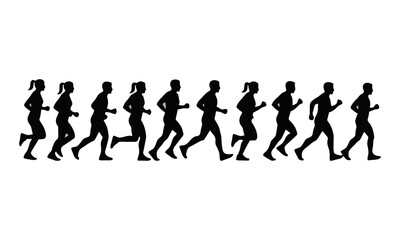 Obraz premium Collection of dynamic runner silhouettes in various athletic sprinting and jogging poses isolated on a white background fitness and sports activity concept