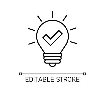 Bulb check mark icon approved ideas editable stroke illustration