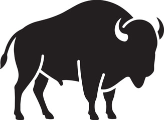 Fototapeta premium Bison silhouette standing against white background with horns and fur detail minimal clean graphic design concept