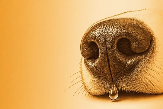 Dog Nose Close Up on Warm Background with a Tear Drop
