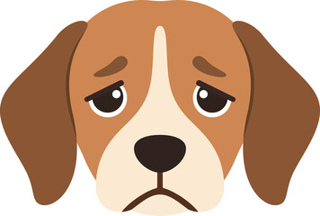 Sad Beagle Dog Face. Cute Regret Puppy Face Emotion Isolated Illustration