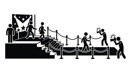Fototapeta premium Red carpet event silhouette with paparazzi stars and vehicle icons