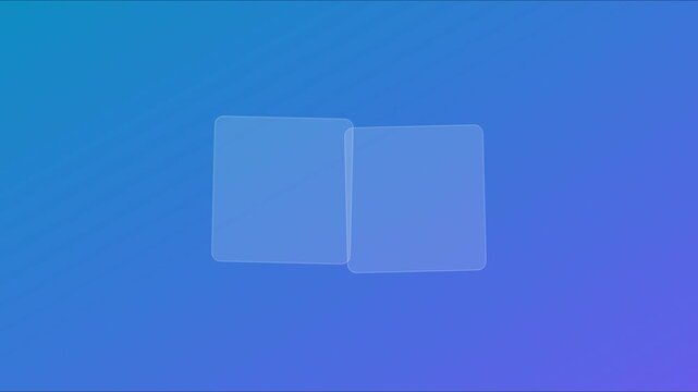 Minimalist abstract motion animation 4k background, with floating glassmorphism, squares on blue gradient