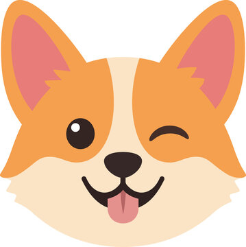 Cute Winking Corgi Dog Face. Happy Welsh Corgi Face Emotion Isolated Illustration