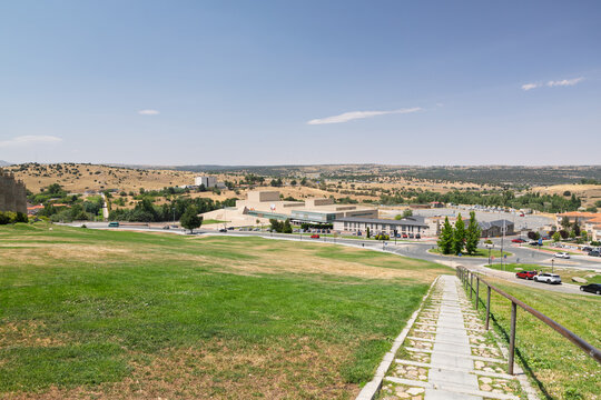Avila, spain; 07 25 2026 avila landscape showing modern architecture and dry hills