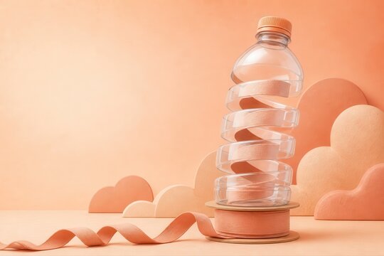 Pastel Bottle Still Life with Ribbon and Soft 3D Shapes