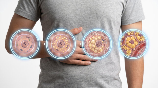 Liver Fibrosis Cirrhosis Chronic Liver Disease Hepatology, Medical illustration showing progressive liver tissue damage scarring and advanced hepatic fibrosis