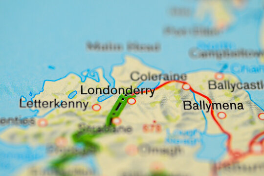 Macro travel map showing Londonderry Coleraine Ballymena road connections.
