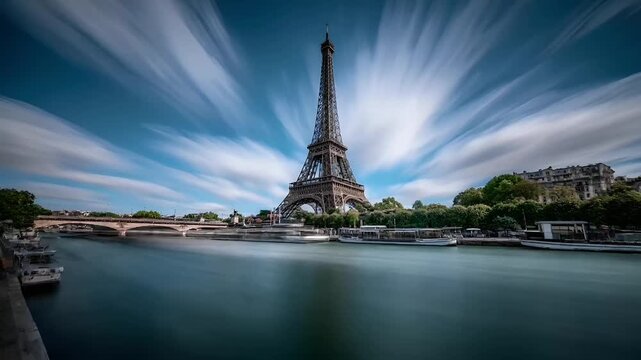 Paris, France, Europe. A longexposure photograph of the Eiffel Tower in Paris, France.