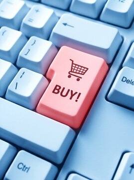 Purchase button on keyboard symbolizing online shopping and commerce  