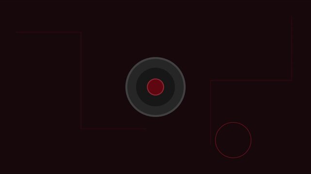 Minimalist abstract motion with red circle and geometric lines on dark animation 4k background