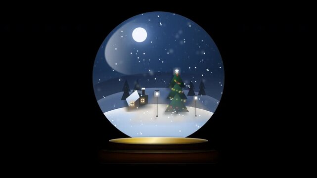 Christmas snow globe winter village loop video animation background.