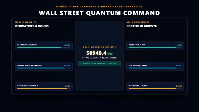 Quantum fintech command blockchain ledger cyber defense HUD interface.