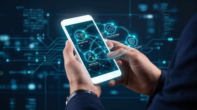 Mobile Security and Cyber Protection Interface on Smartphone Concept
