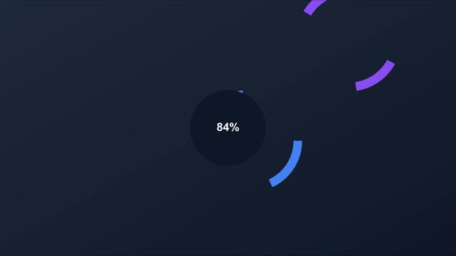 Minimalist circular progress bar animation with 84 percent loading indicator for digital user interface and software 4k