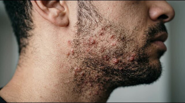 Unshaved Mans Face Reveals Acne Problem Detailing Skin Condition and Dermatology Concerns Offering Medical Healthcare Solutions
